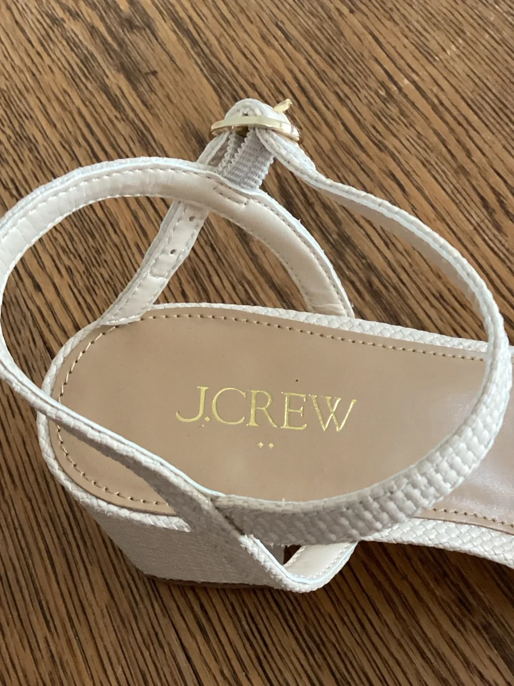 J. Crew Cream Woven Block Heel Sandal with Ankle Strap